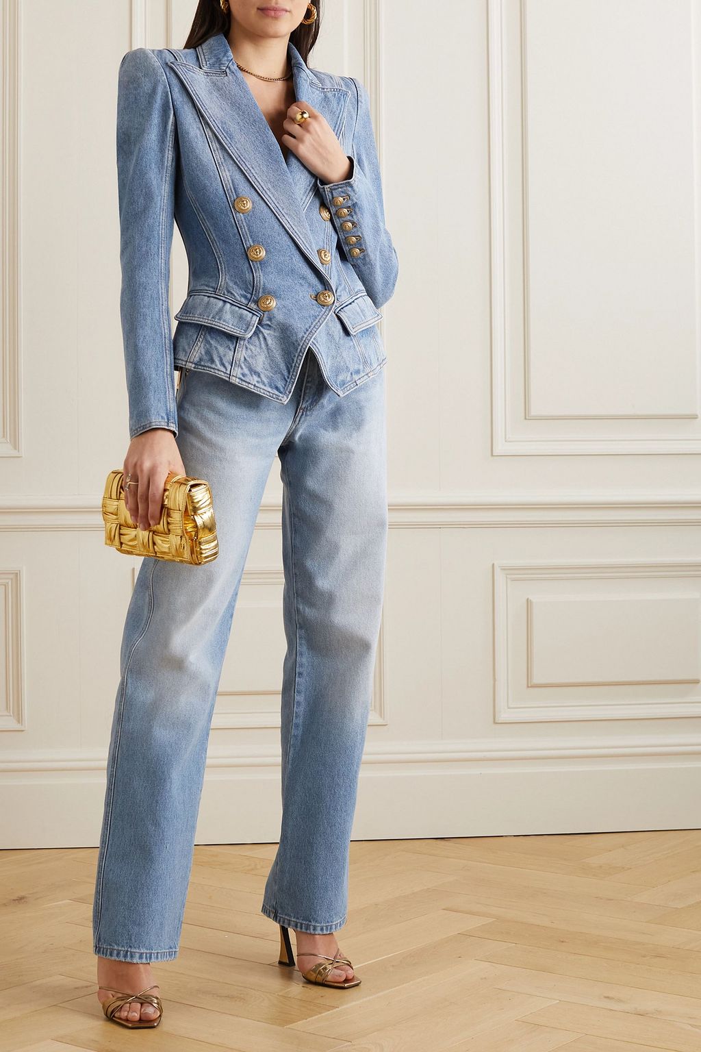 BALMAIN بليزر من الدنيم بصفين من الأزرار