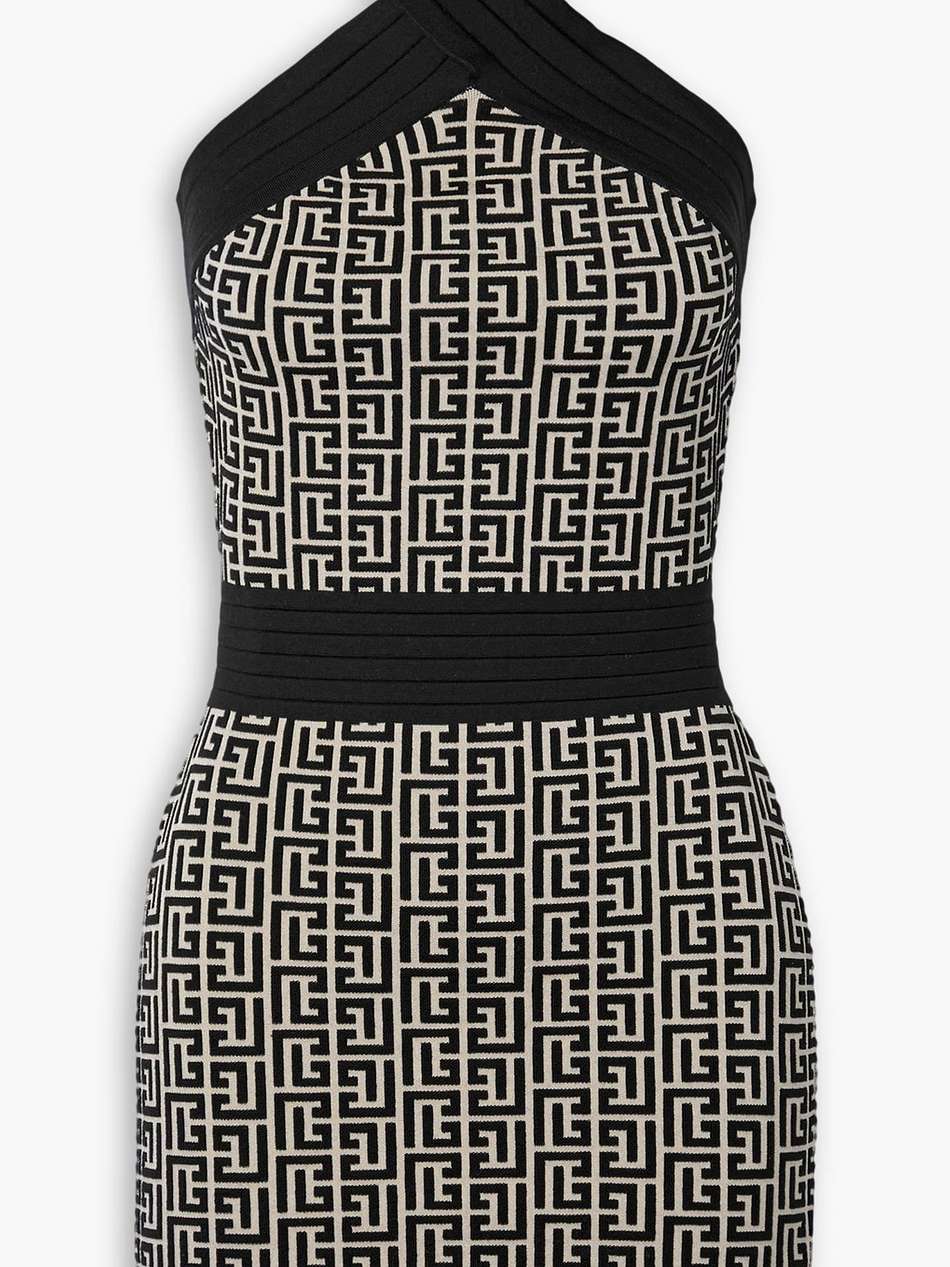stretch jacquard-knit wool-blend halterneck mini dress