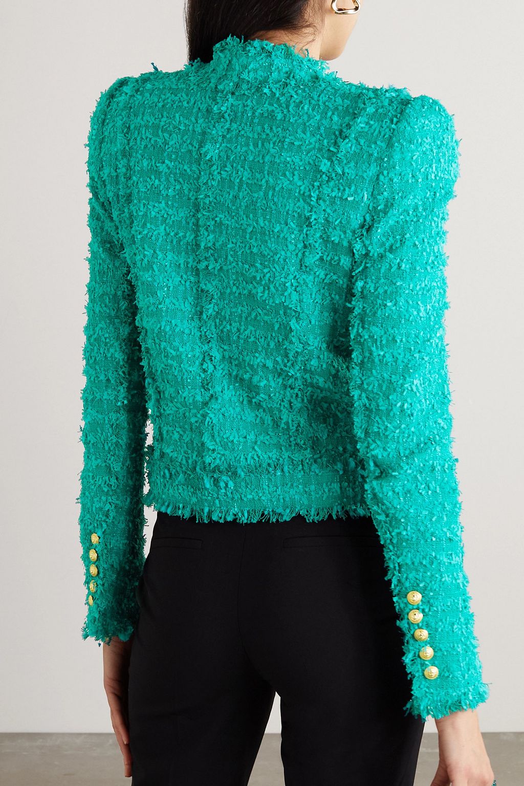 BALMAIN Jacke aus Tweed aus einer Baumwollmischung mit Fransen