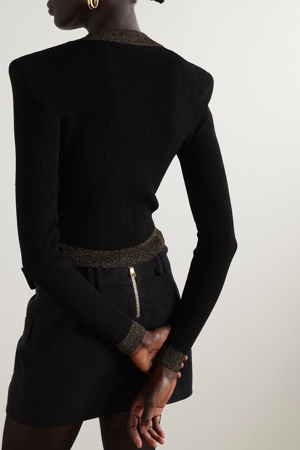 BALMAIN Metallic ribbed wool-blend cardigan