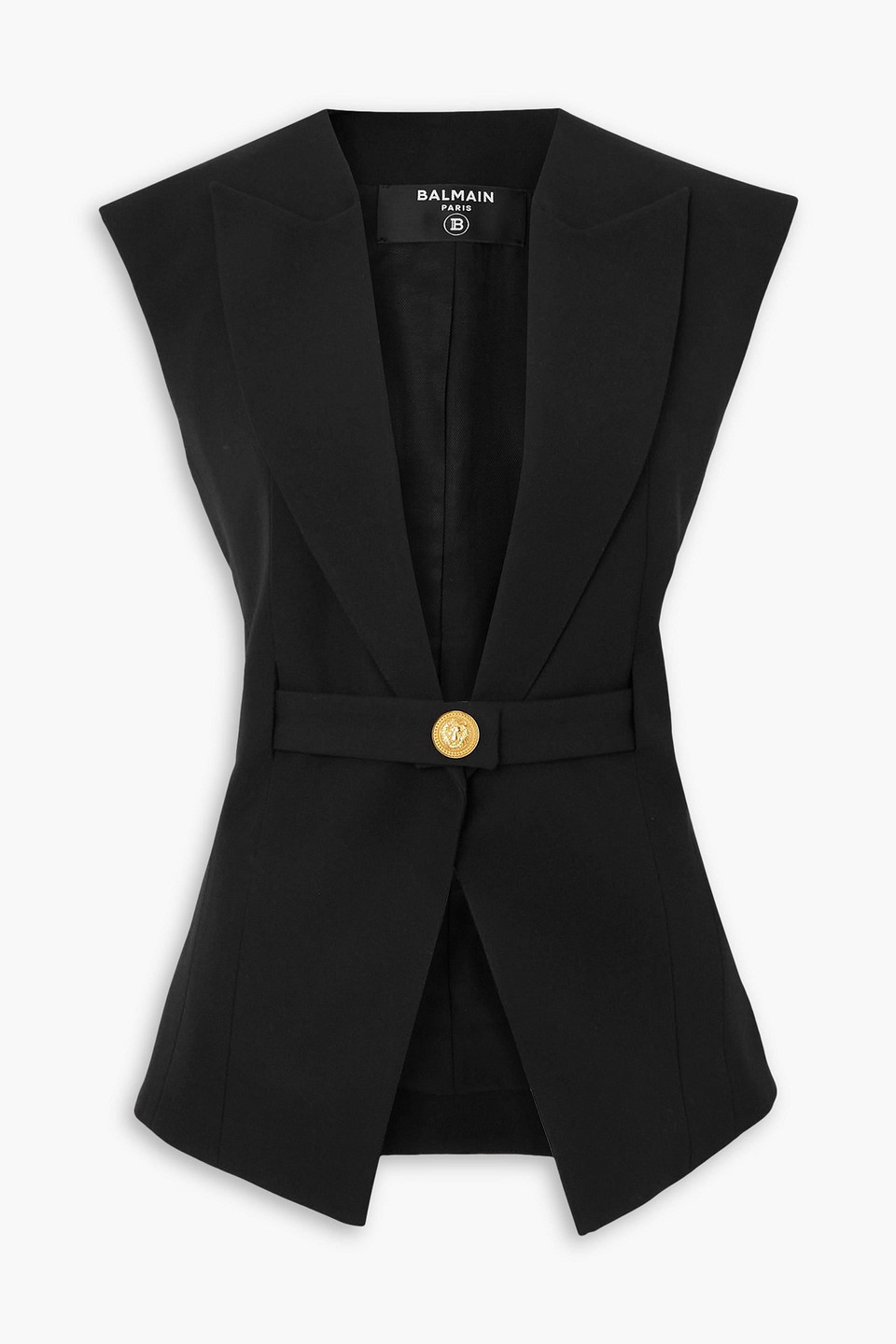 Balmain Sleeveless Belted Grain De Poudre Jacket In Black