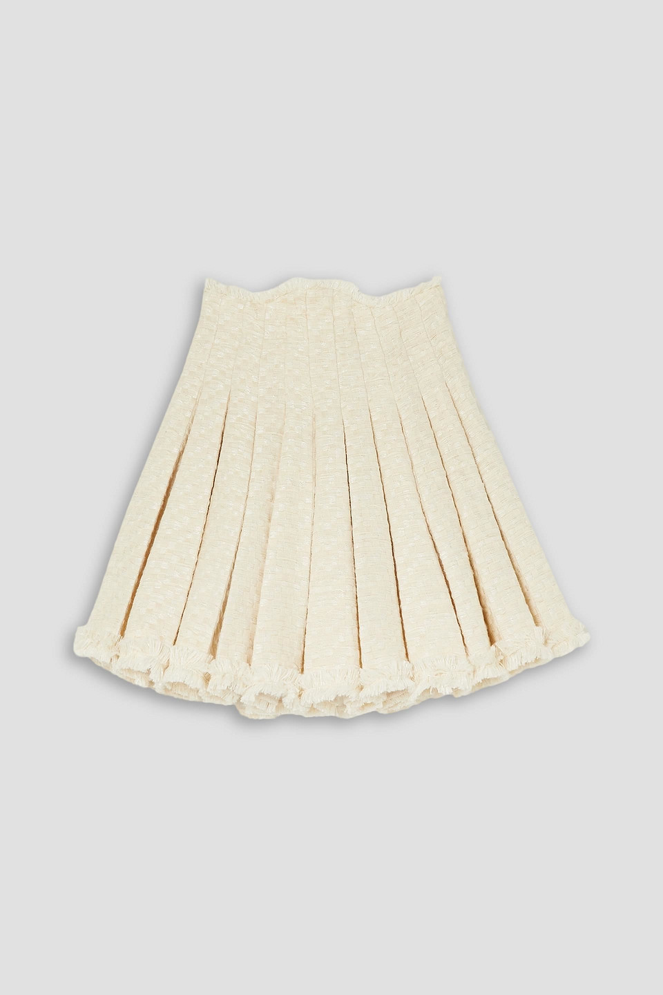 BALMAIN FRAYED PLEATED COTTON-BLEND TWEED MINI SKIRT