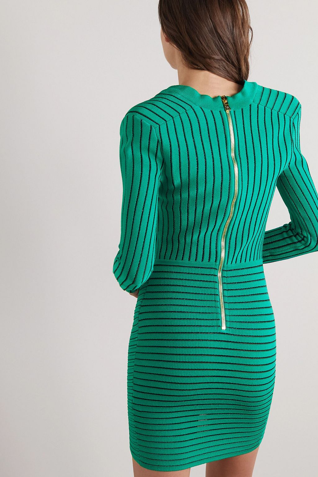 BALMAIN Metallic ribbed-knit mini dress