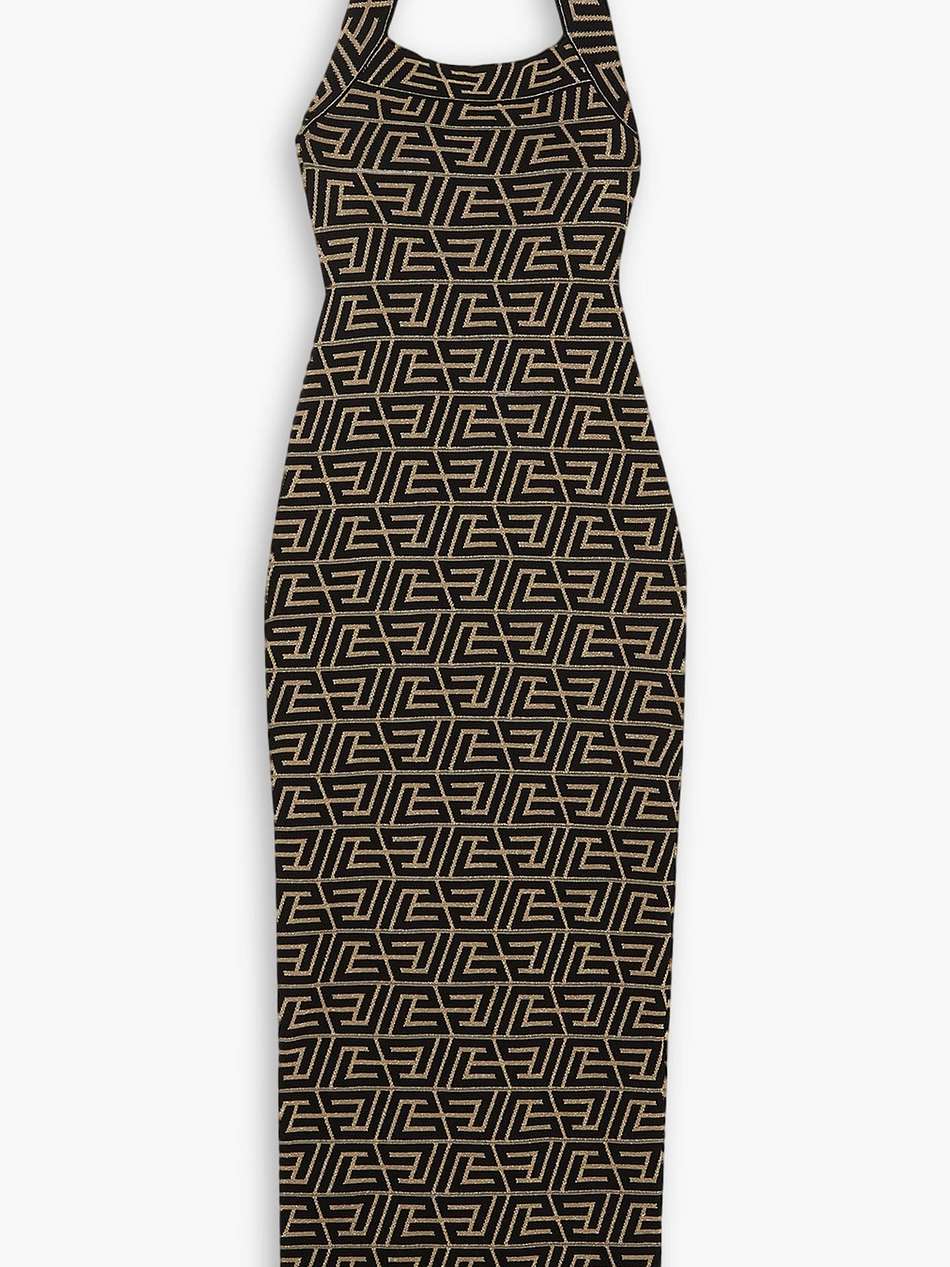 metallic halterneck jacquard-knit maxi dress
