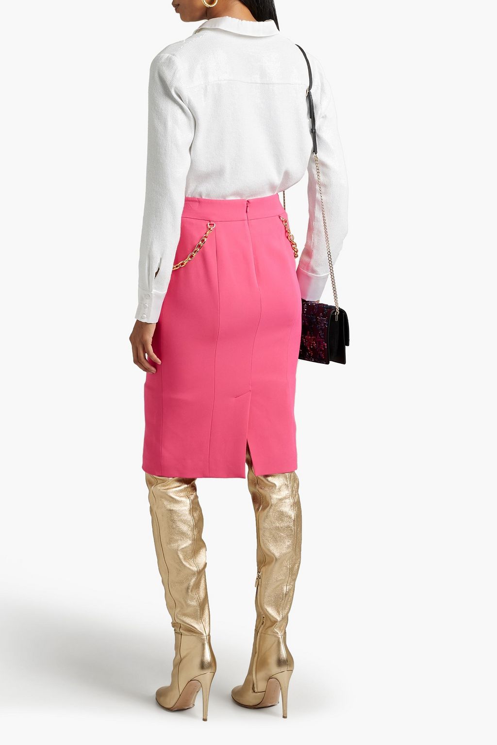 MOSCHINO Chain-embellished crepe pencil skirt