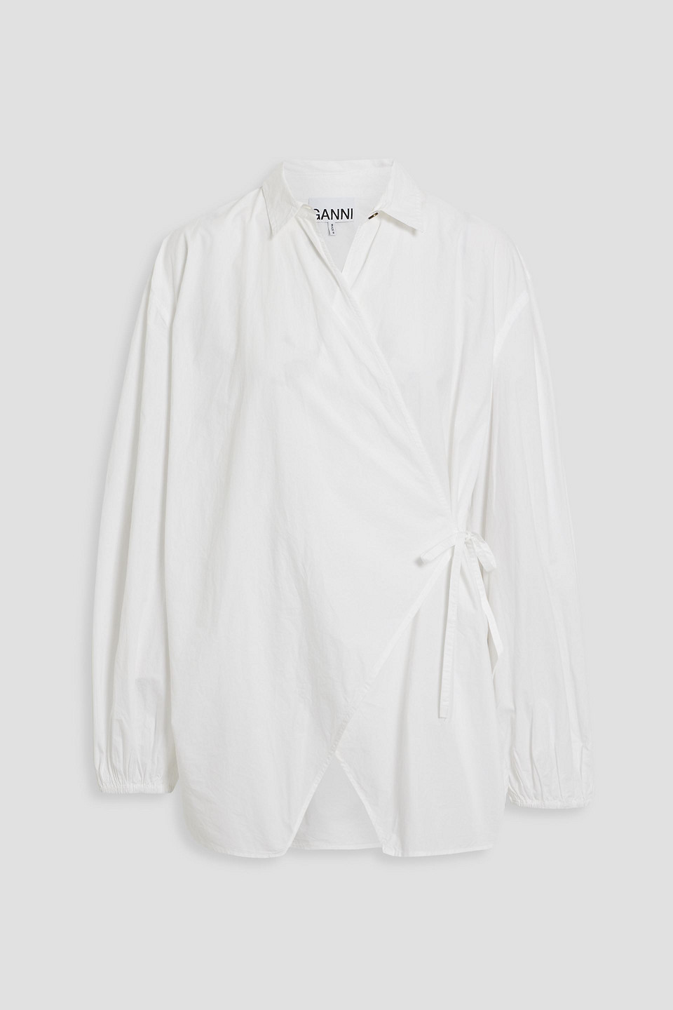 ganni - cotton-poplin wrap blouse - white - eu 38