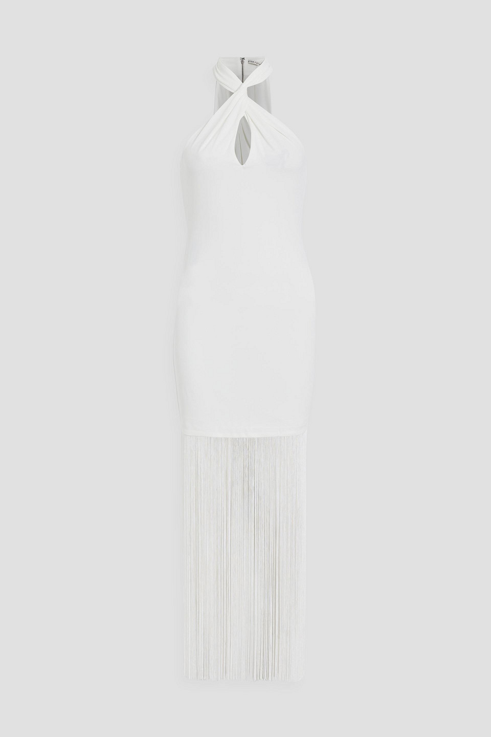 Shop Alice And Olivia Steph Twisted Fringed Jersey Maxi Dress In White