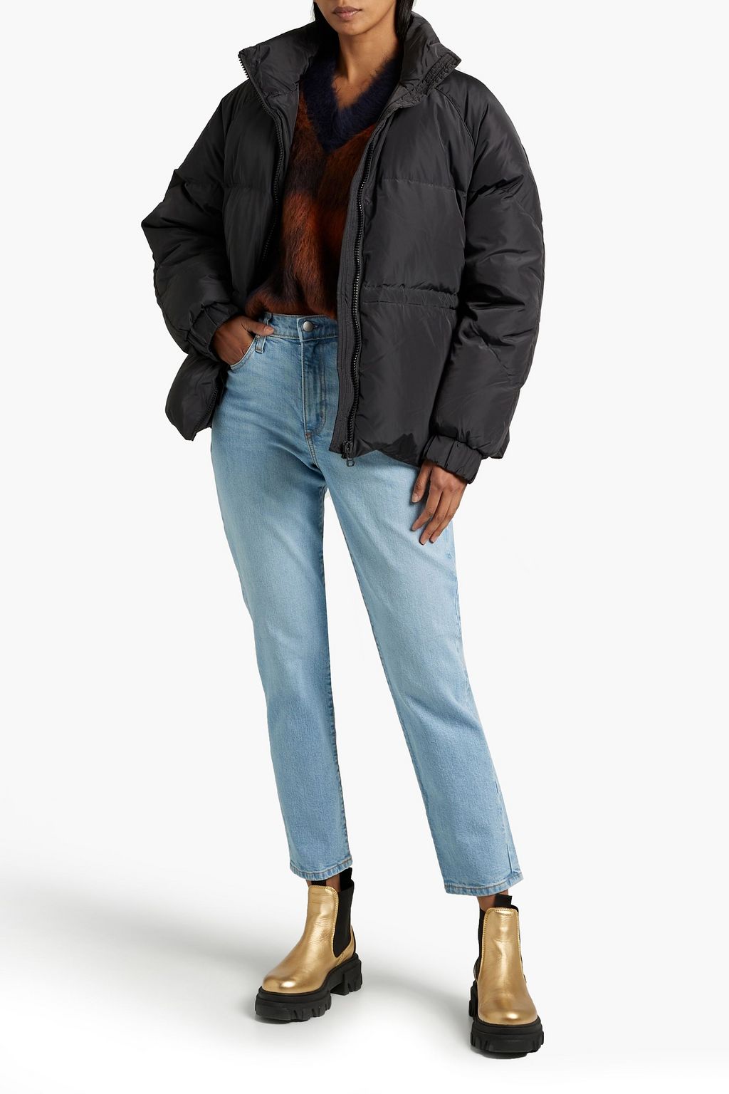 NOBODY DENIM Hoch sitzende Cropped Jeans mit geradem Bein und Stickereien