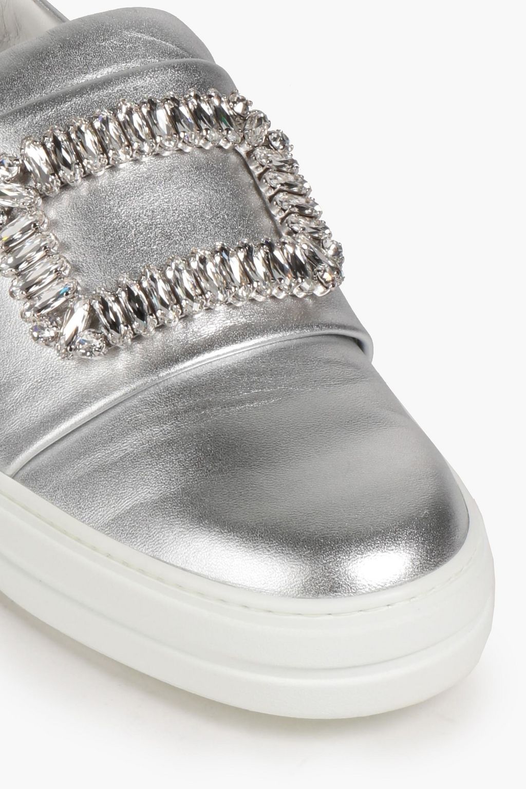 ROGER VIVIER Embellished metallic leather sneakers