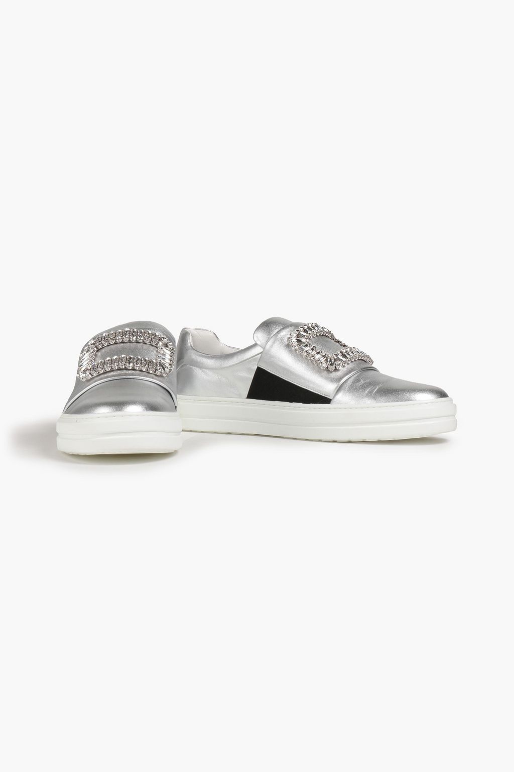 ROGER VIVIER Embellished metallic leather sneakers