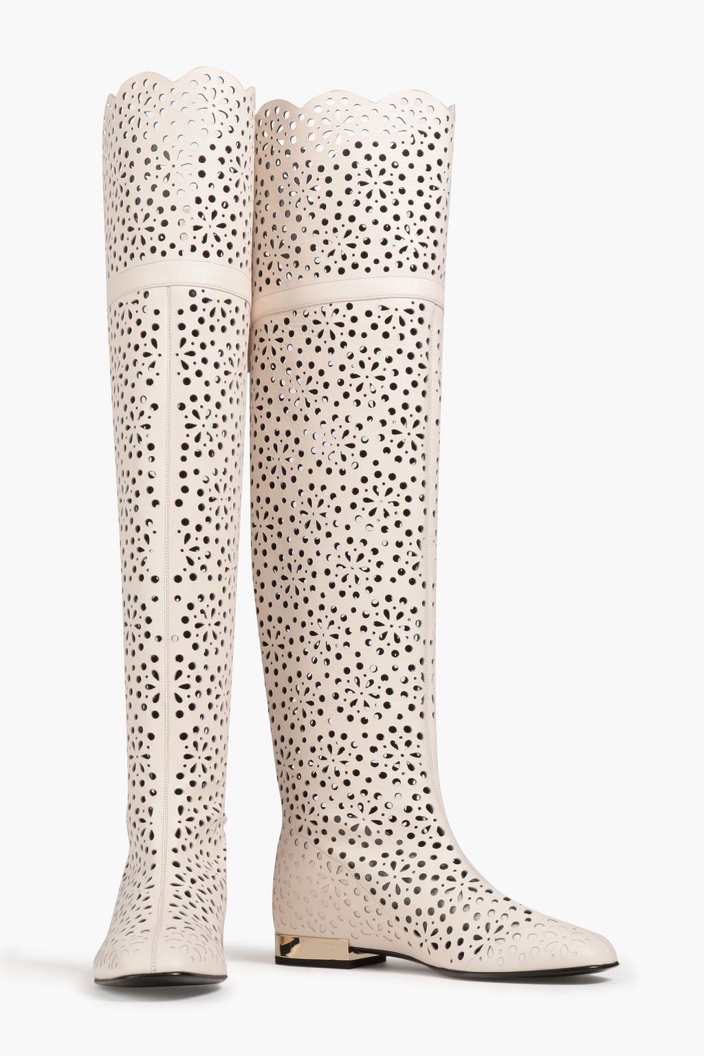 ROGER VIVIER レザー サイハイブーツ レーザーカット