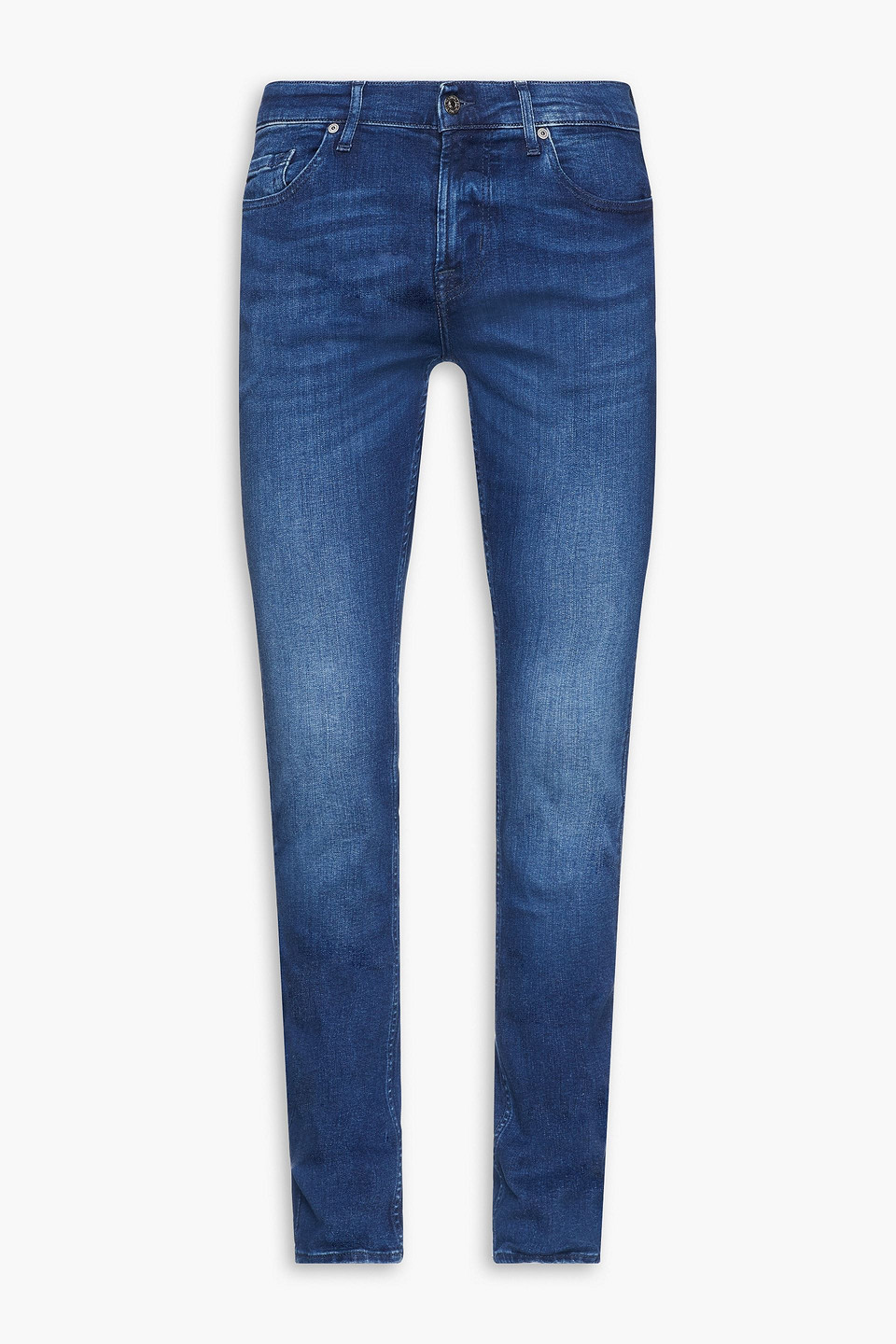 7 For All Mankind Ronnie Skinny-fit Faded Whiskered Denim Jeans In Blue