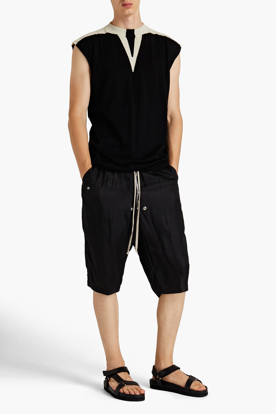Rick Owens Man Bela Crinkled Cupro Drawstring Shorts In Black