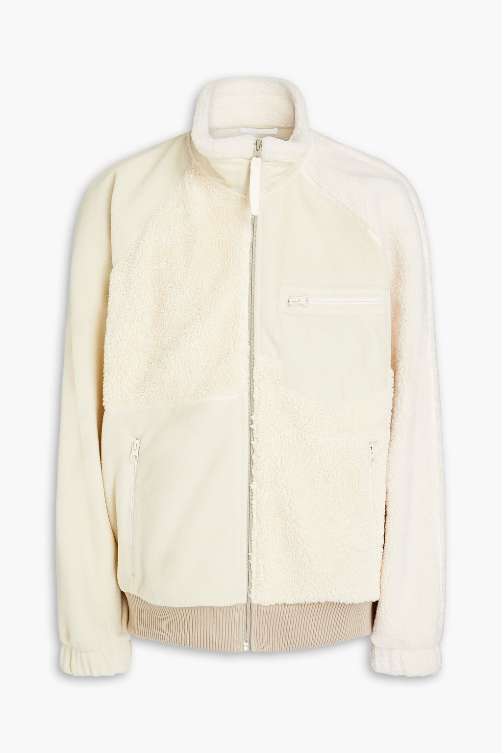 HELMUT LANG Patchwork-effect shell and faux shearling zip-up