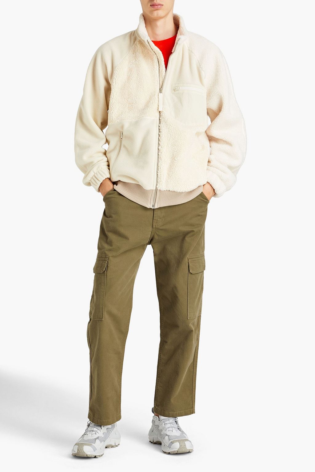 HELMUT LANG Patchwork-effect shell and faux shearling zip-up jacket