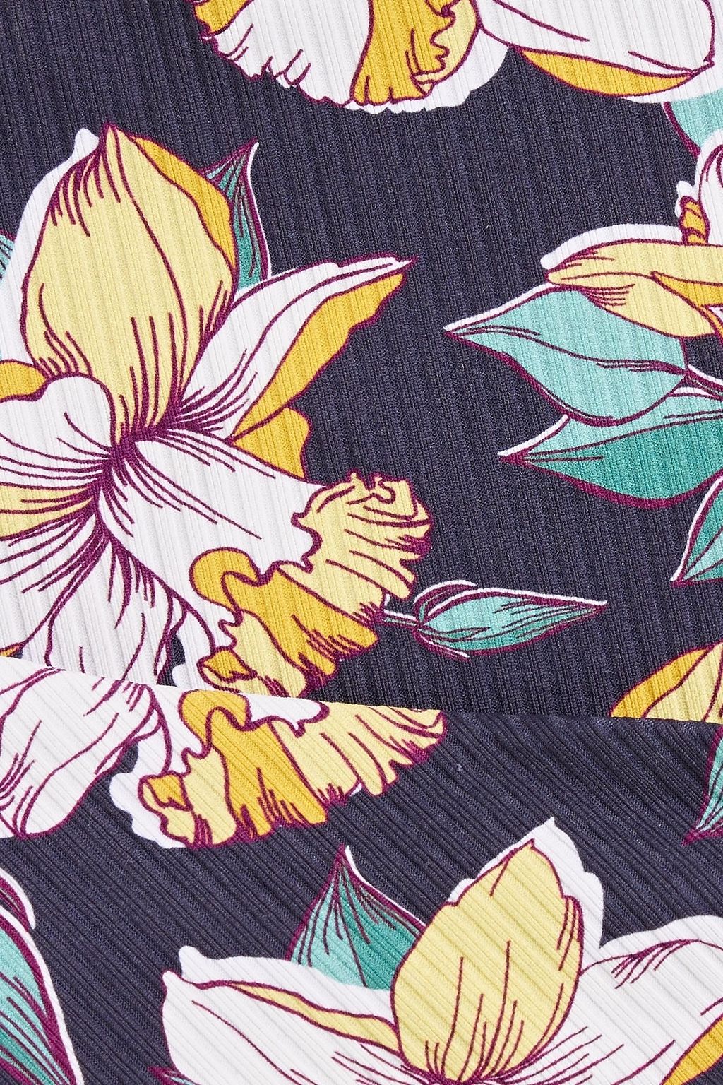 EBERJEY Floral-print ribbed high-rise bikini briefs
