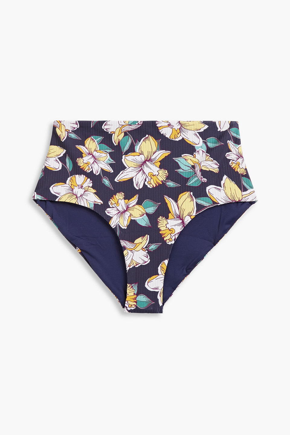 Eberjey Floral-print Ribbed High-rise Bikini Briefs In Navy