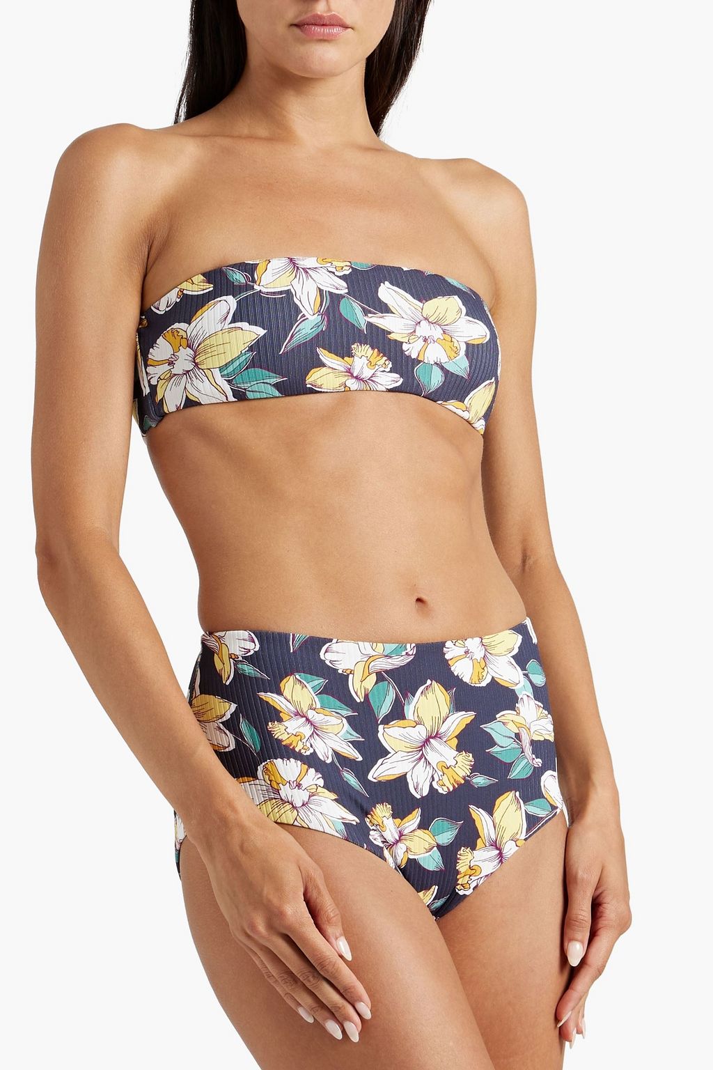 EBERJEY Floral-print ribbed high-rise bikini briefs