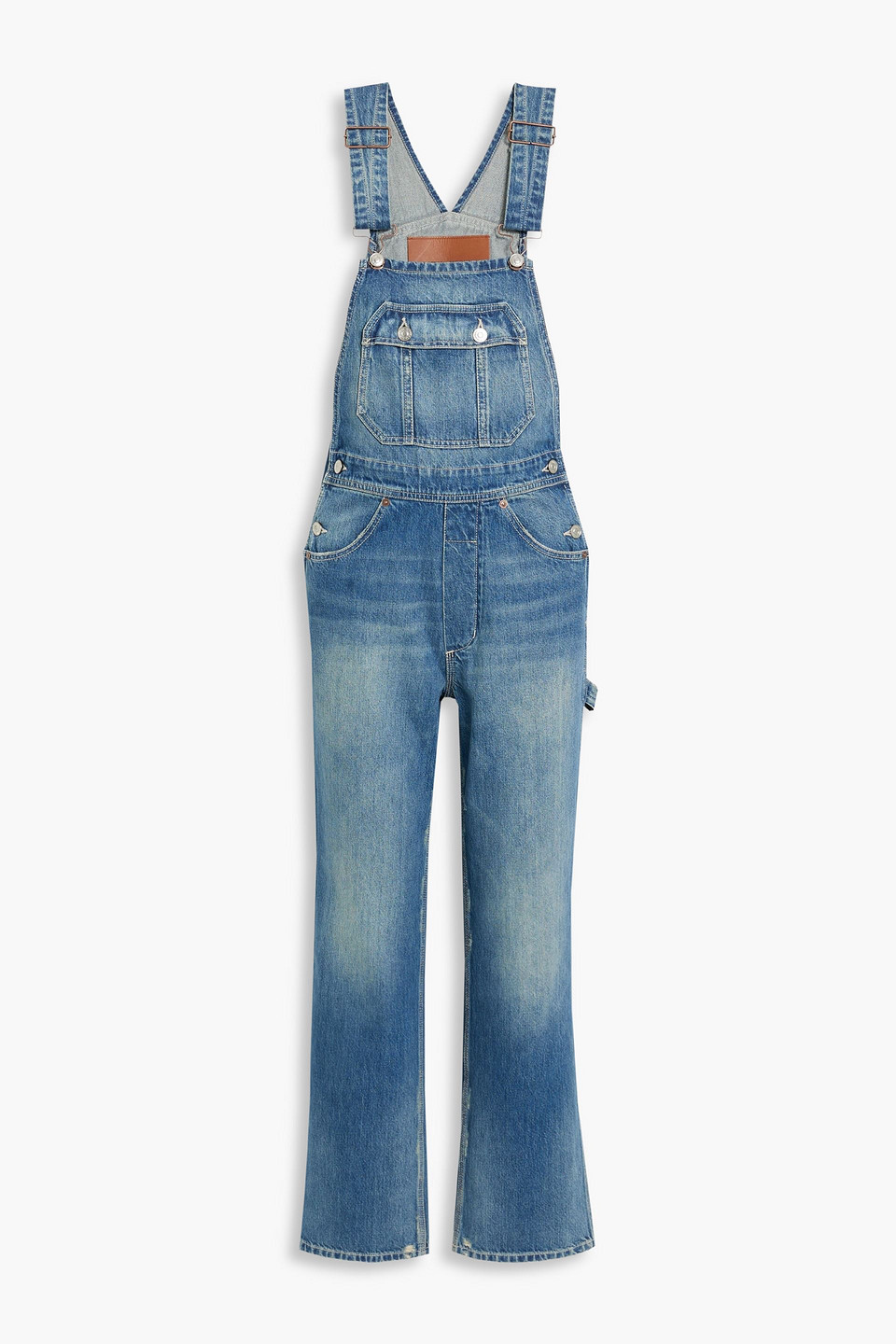 Victoria Beckham Faded Denim Overalls In Mid Denim