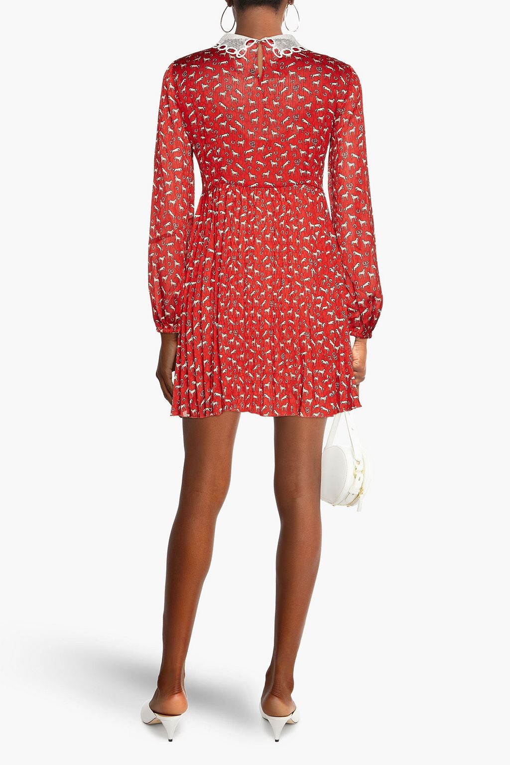MAJE Gathered printed jacquard mini dress