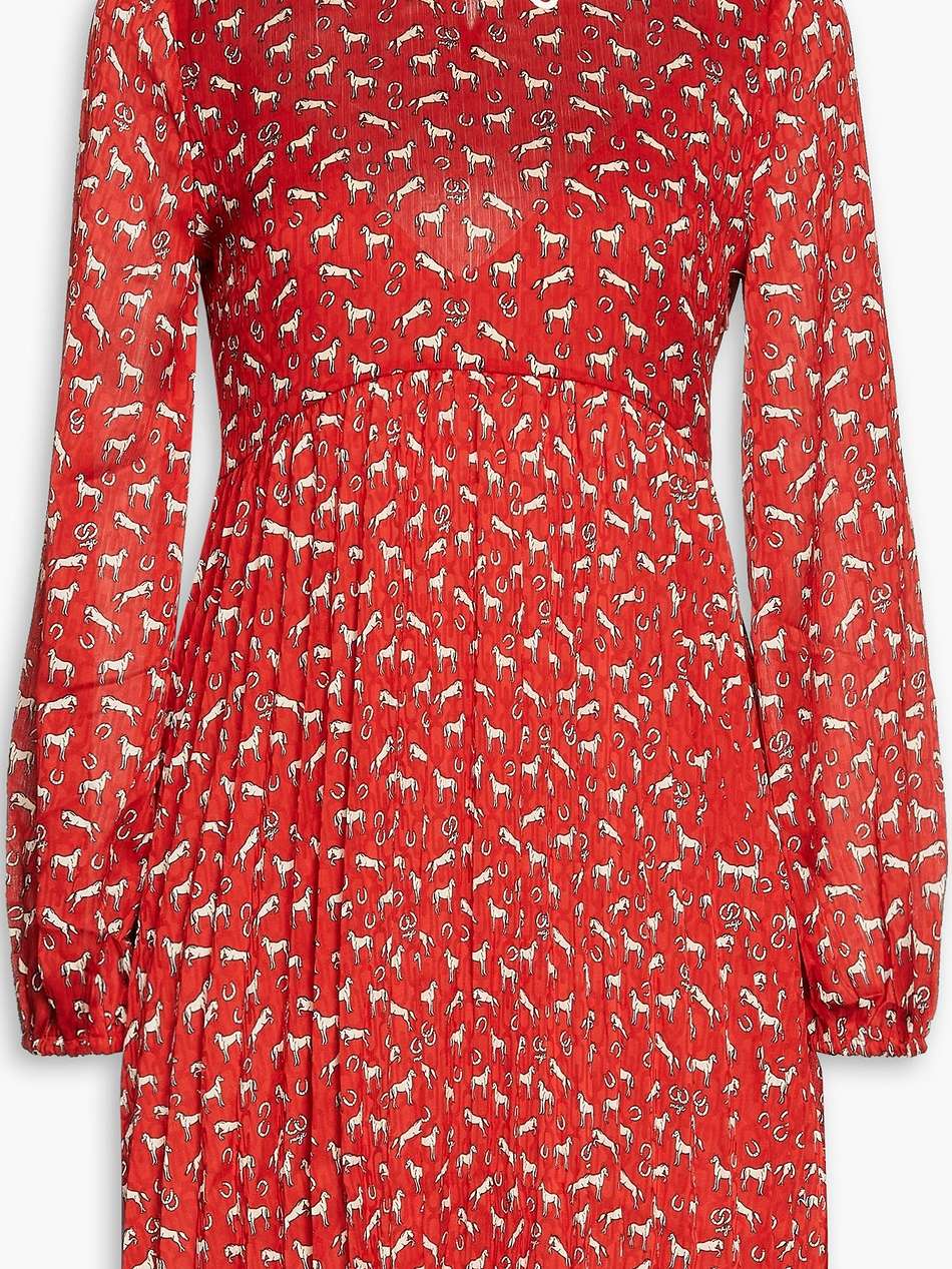 gathered printed jacquard mini dress