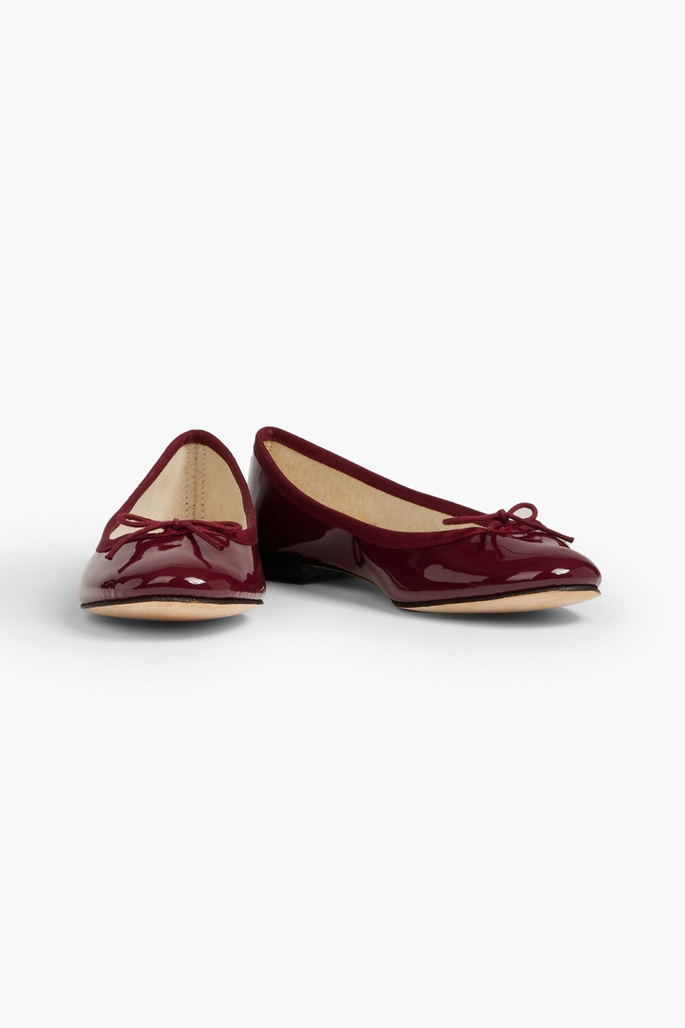 Repetto Cendrillon Bow-embellished Patent-leather Ballet Flats In Claret