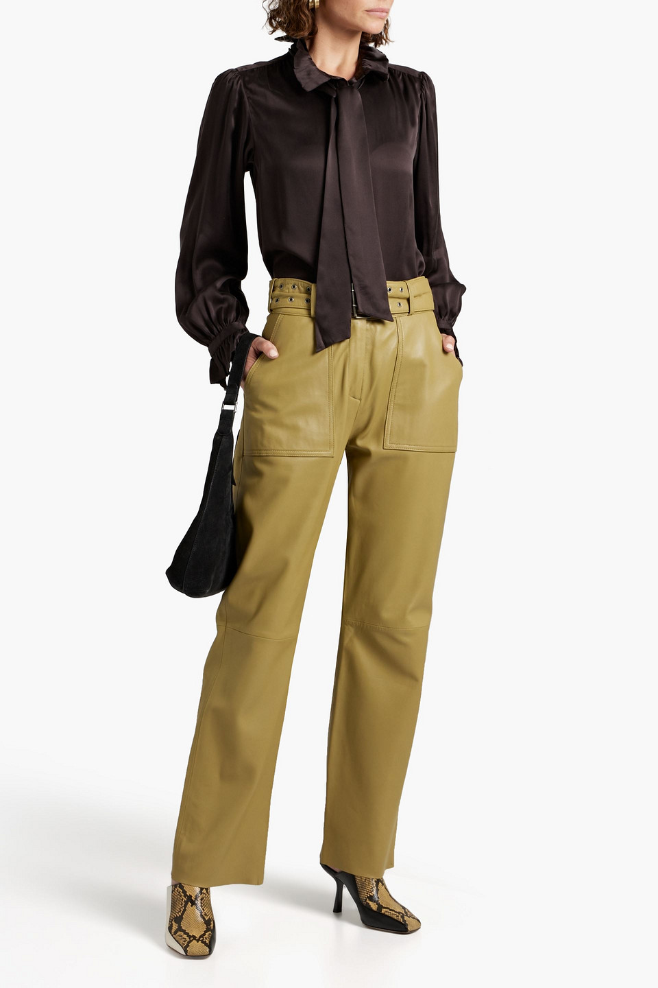 Equipment Tie-neck Silk-satin Blouse In Dark Brown