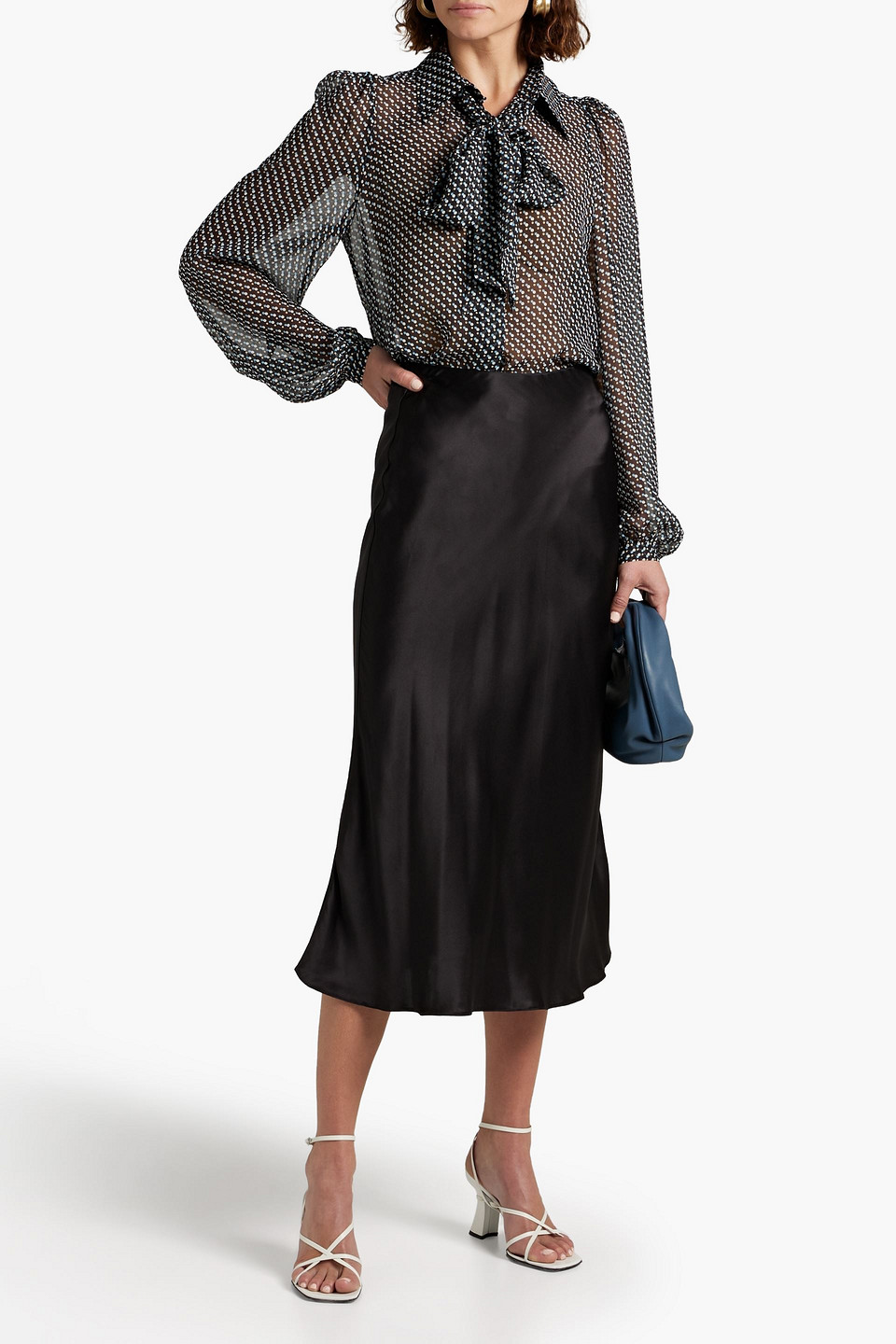 Equipment Pussy-bow Polka-dot Silk-chiffon Blouse In Midnight Blue