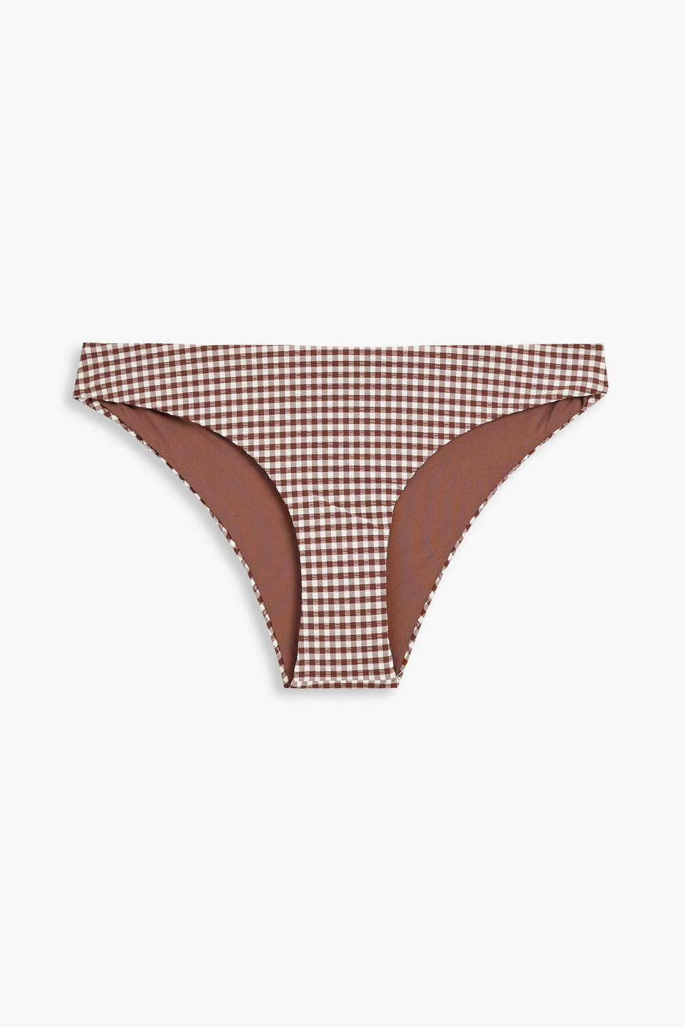 Onia Daisy Gingham Seersucker Mid-rise Bikini Briefs In Brown