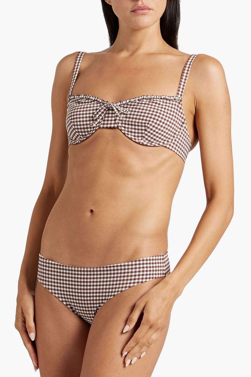 ONIA Daisy gingham seersucker mid-rise bikini briefs