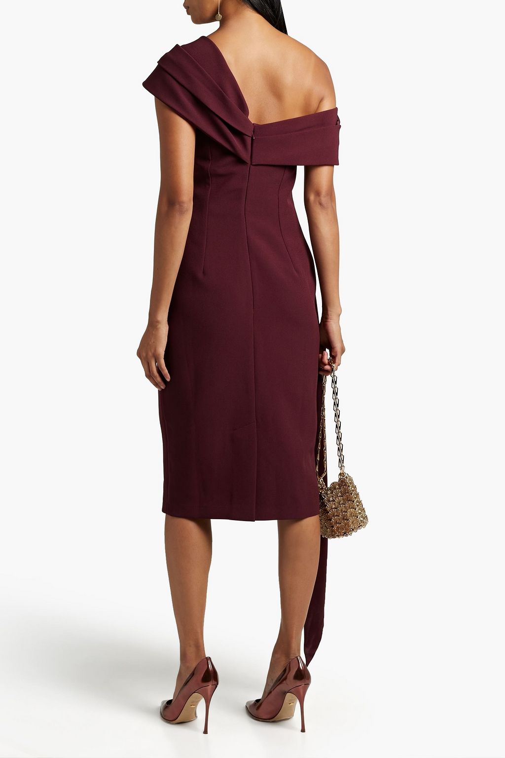 SAFIYAA Rosanne one-shoulder draped satin-paneled crepe dress