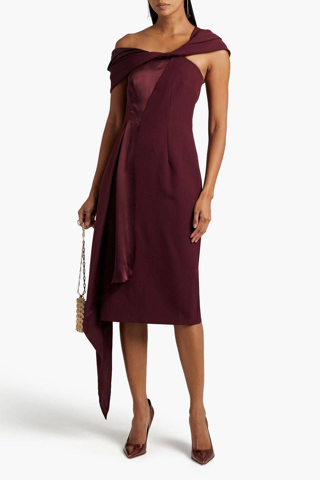 SAFIYAA Rosanne one-shoulder draped satin-paneled crepe dress