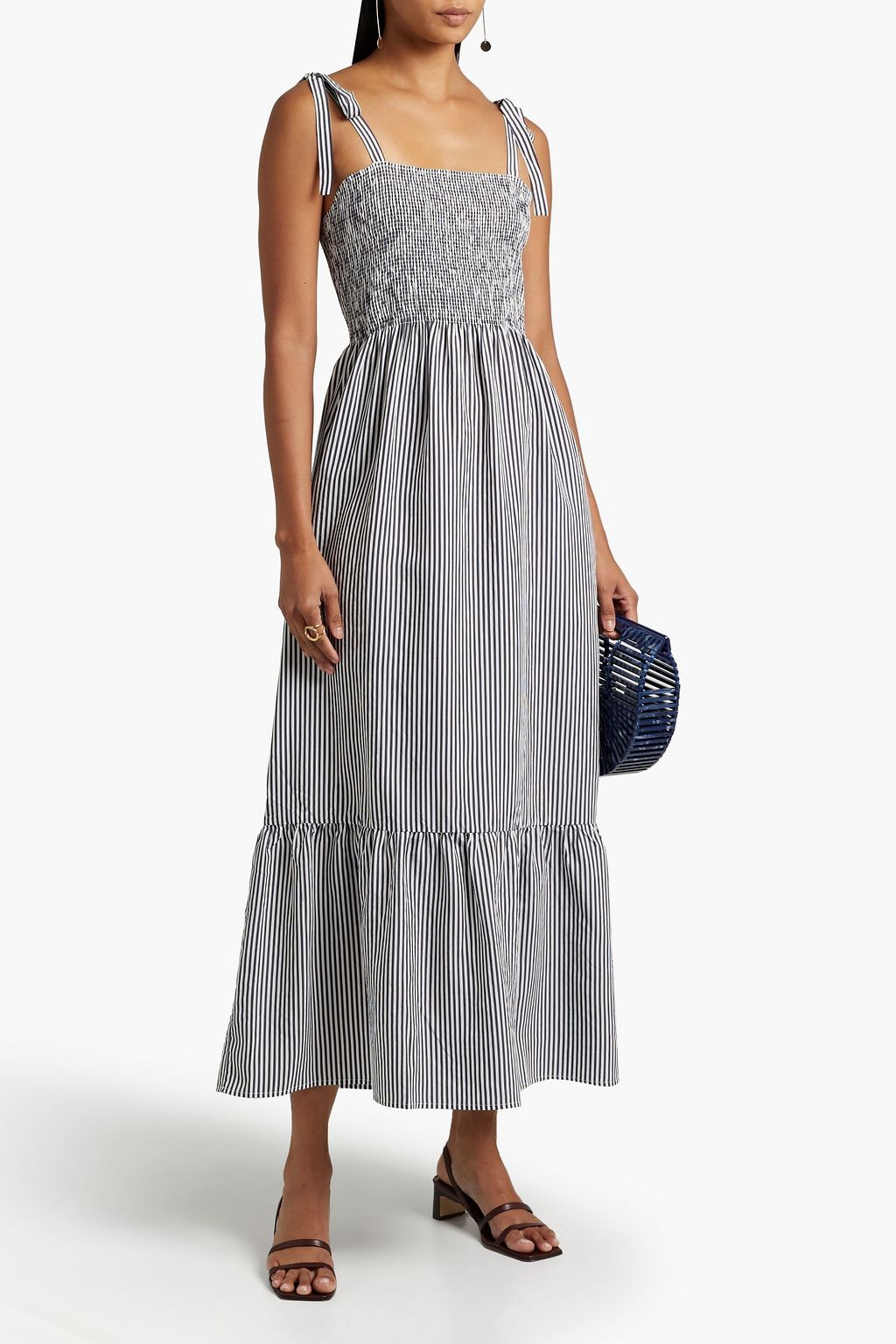 CHINTI & PARKER Smocked striped Lyocell-blend poplin maxi dress
