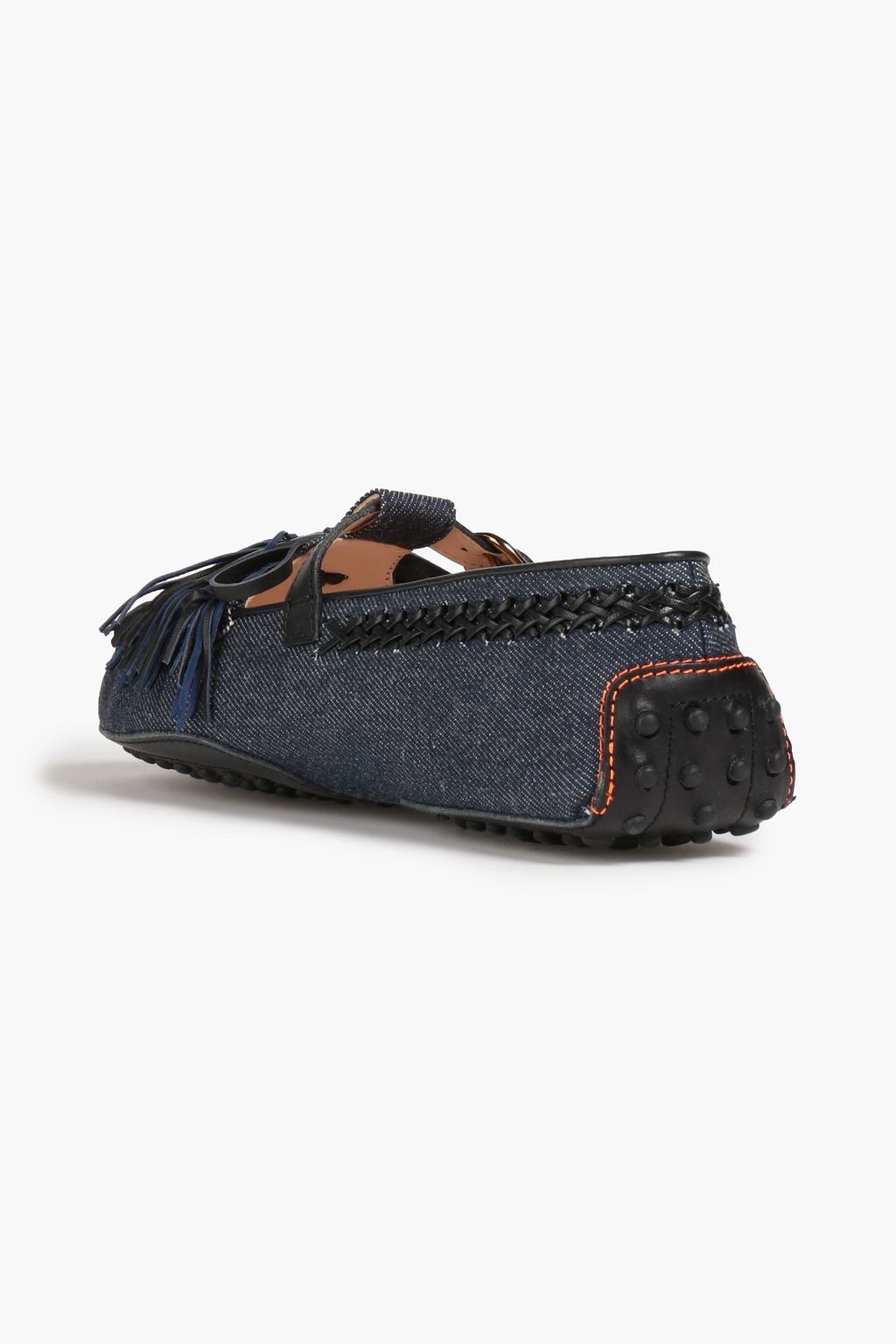 TOD'S حذاء لوفر من الجينز مزين بكرات من الصوف وفتحات