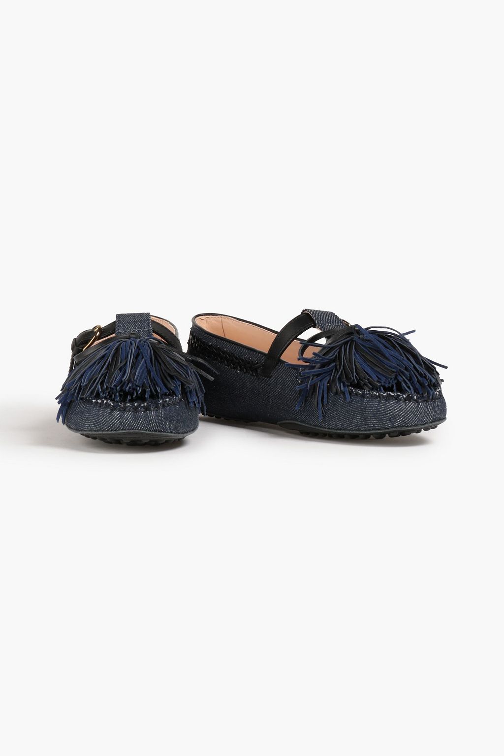 TOD'S حذاء لوفر من الجينز مزين بكرات من الصوف وفتحات