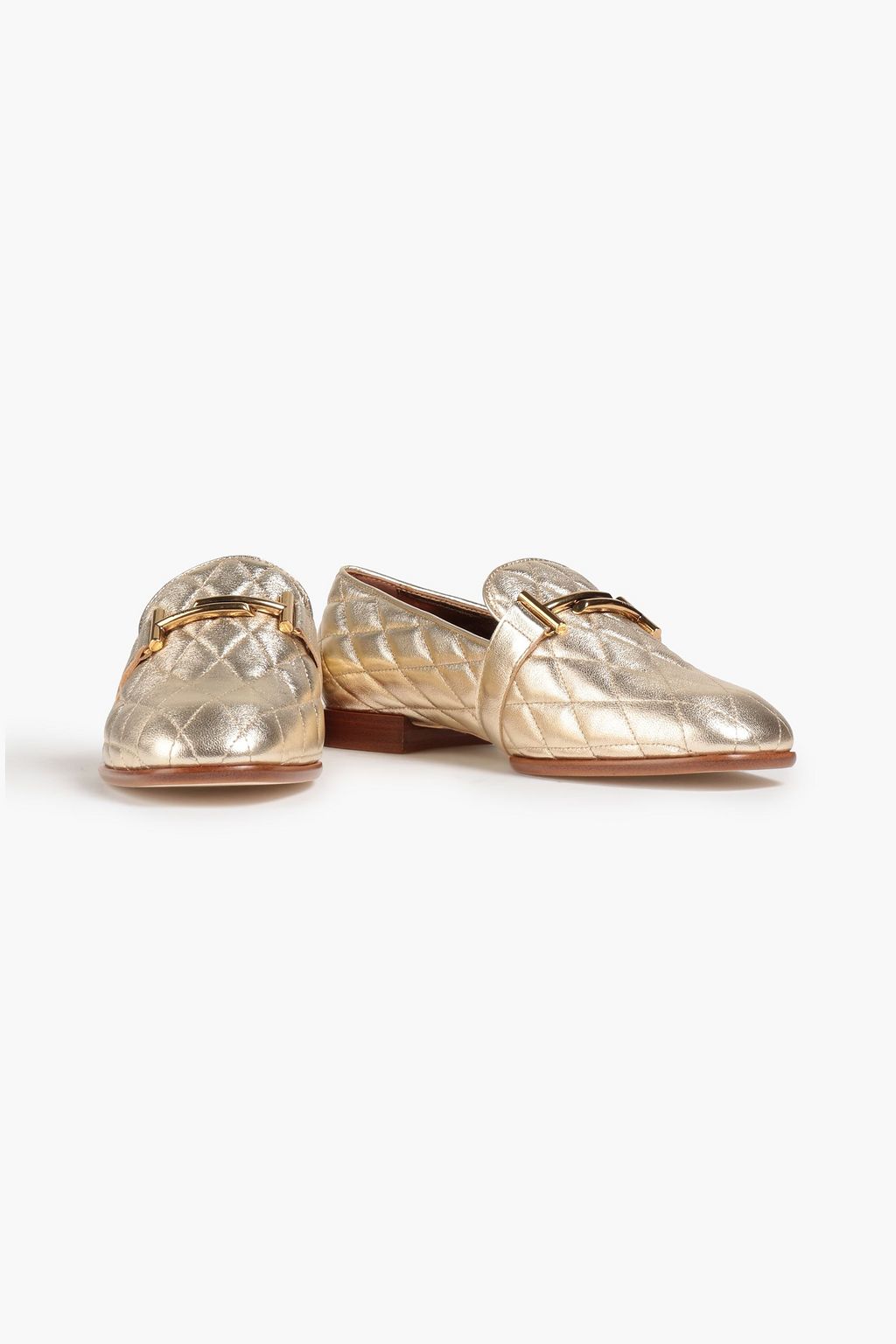 TOD'S Double T quilted metallic leather loafers