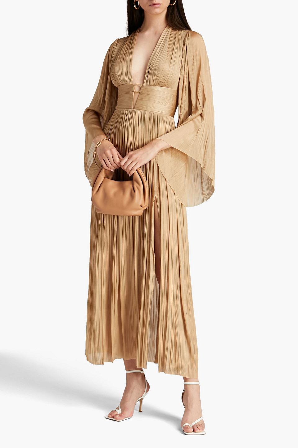 Maria Lucia Hohan Plissé Silk-mesh Maxi Dress In Sand