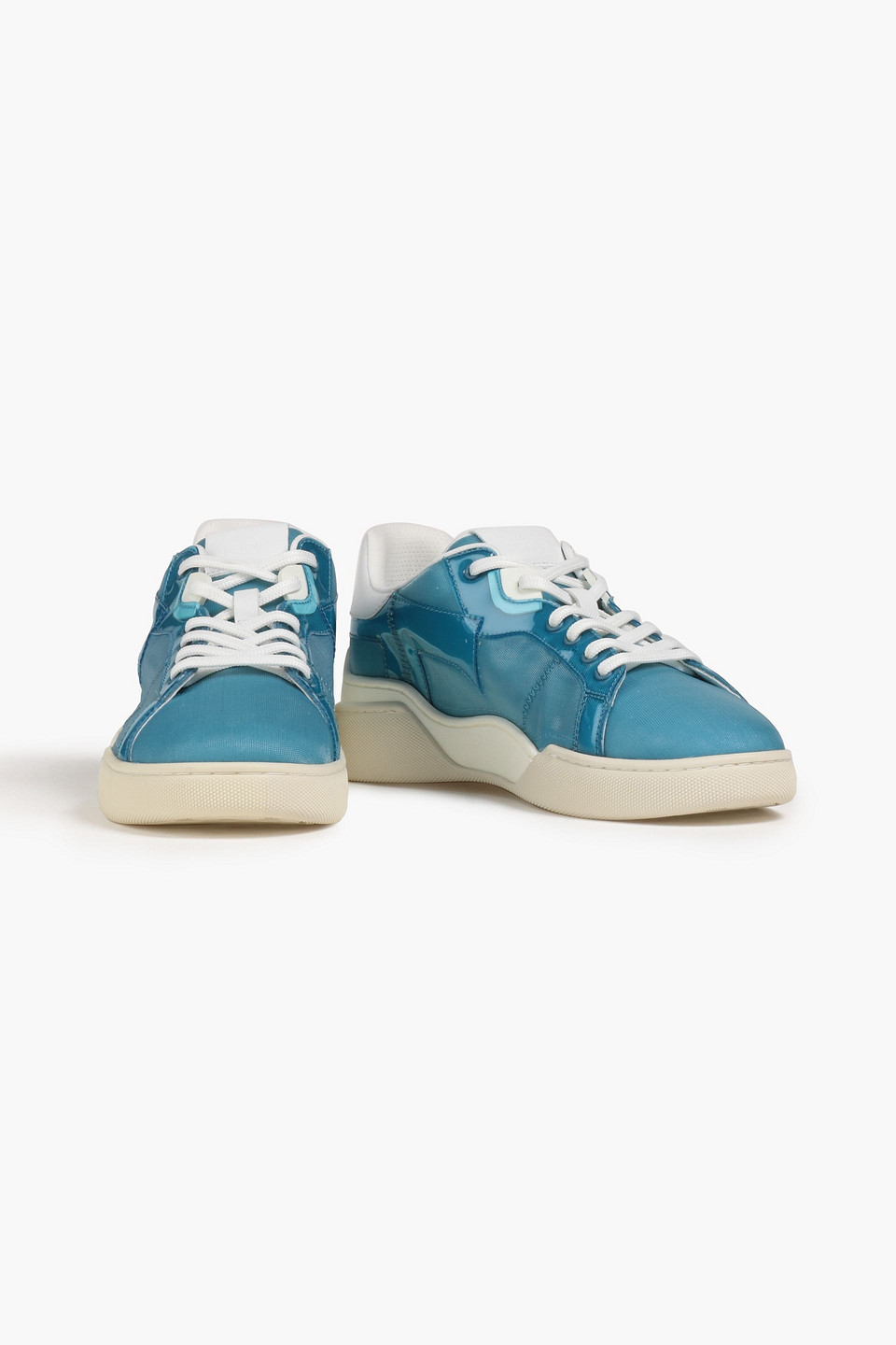 Shop Tod's Pvc And Leather-trimmed Mesh Sneakers In Teal