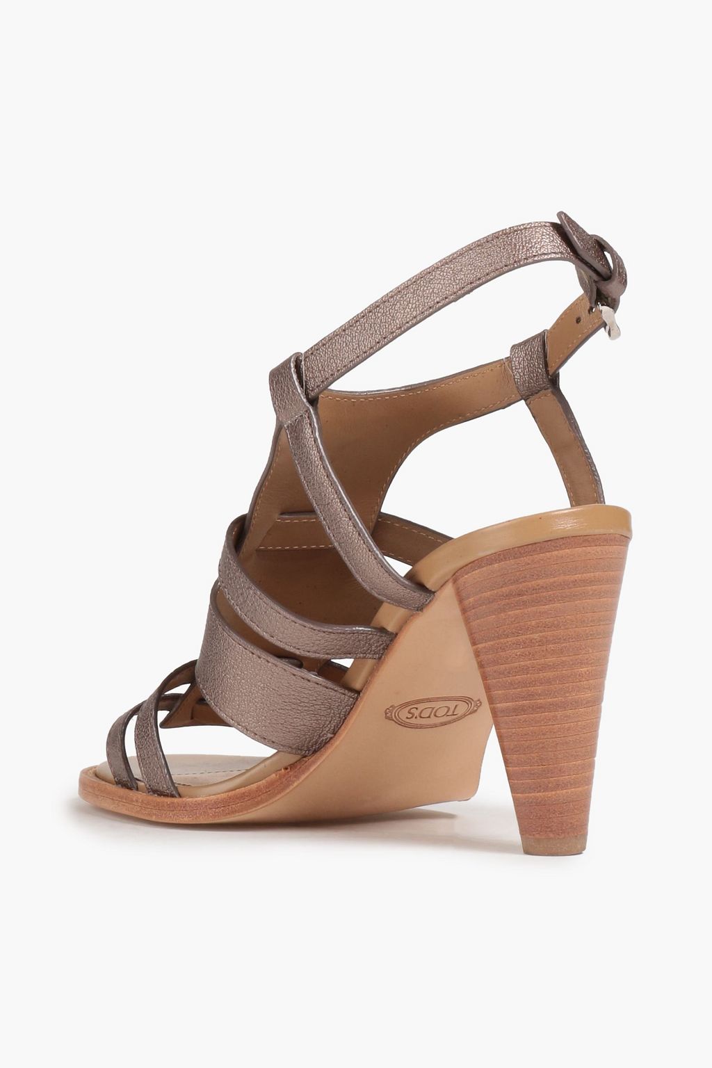 TOD'S Metallic textured-leather sandals