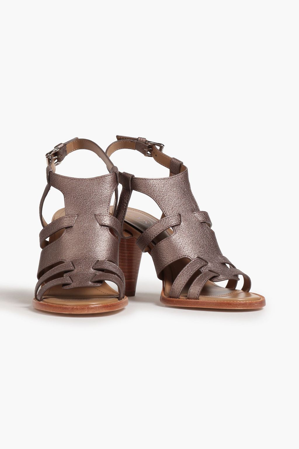 TOD'S Metallic textured-leather sandals