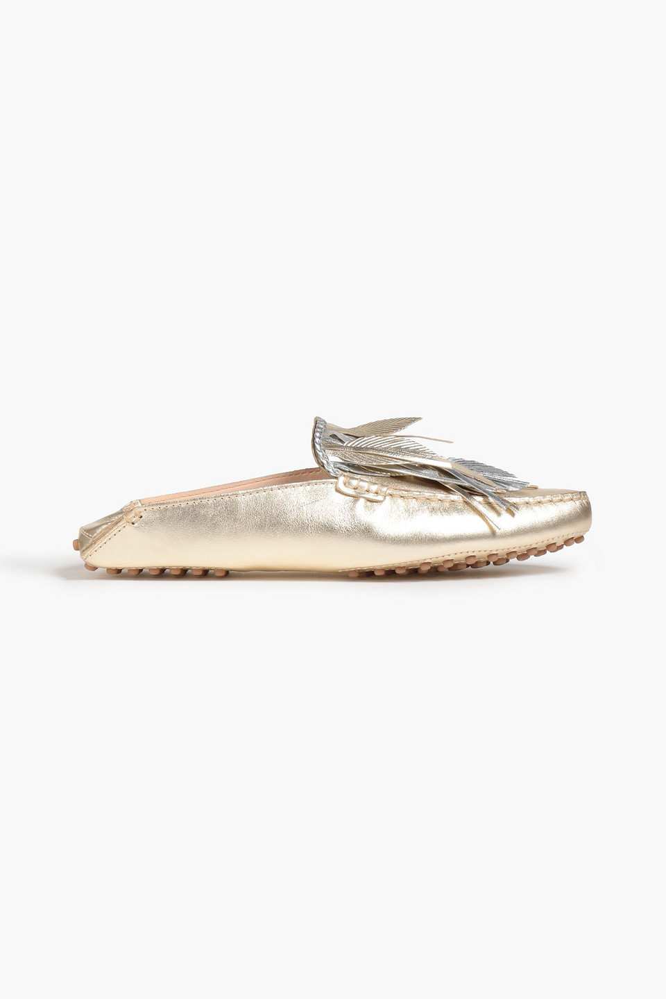 Tod's - Embellished metallic leather slippers - Metallic - EU 35.5