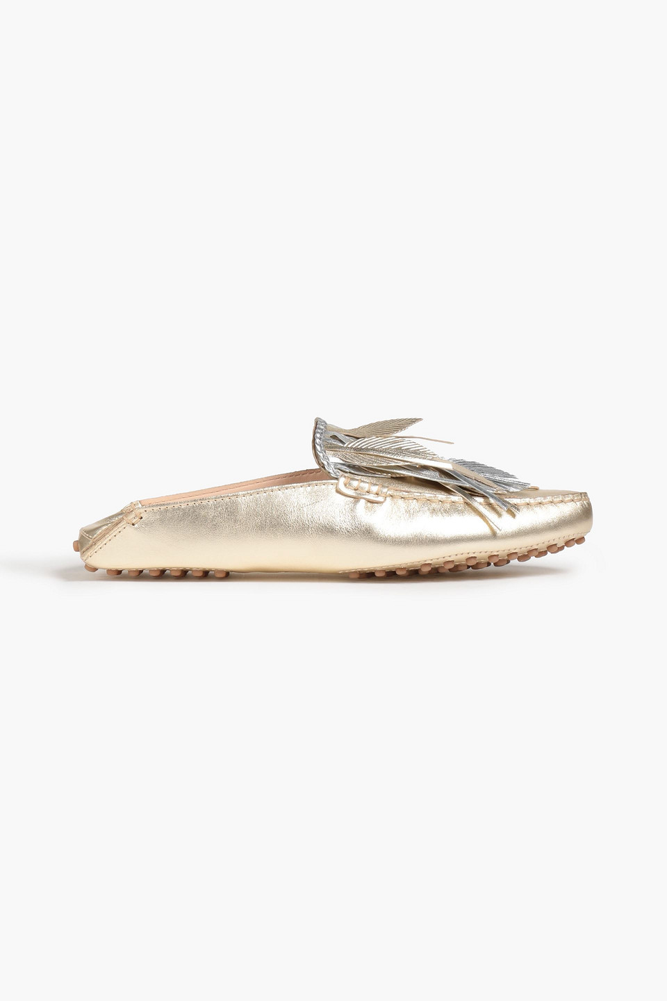 Tod's Embellished Metallic Leather Slippers In Gold