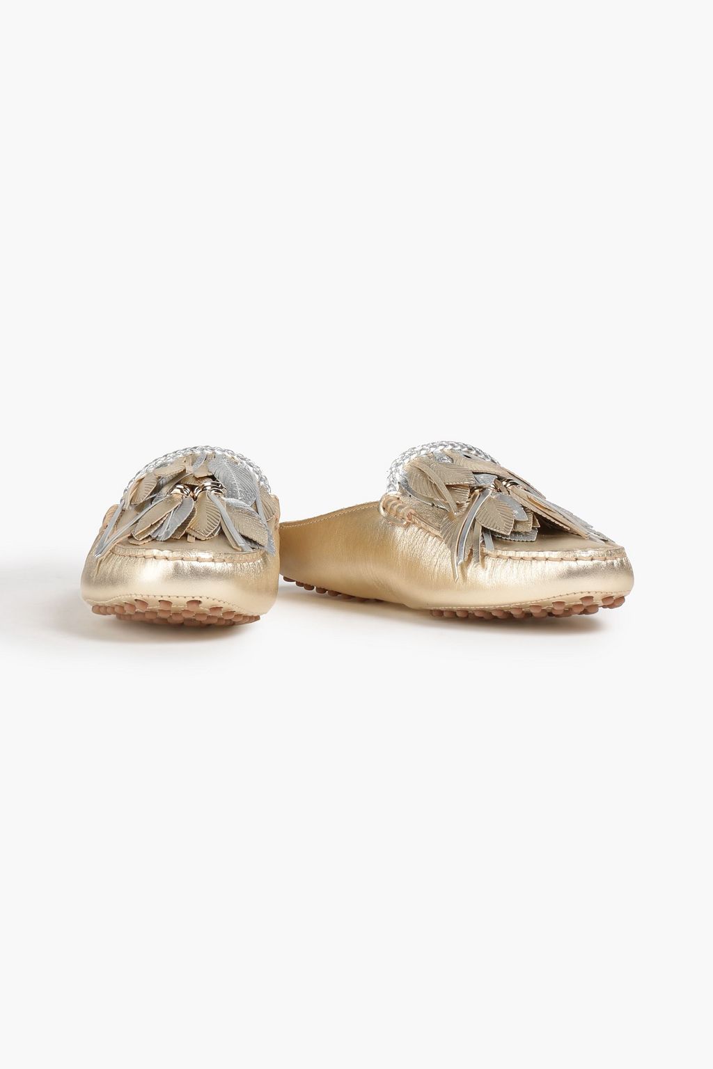 TOD'S شبشب من الجلد ميتاليك مزيّن بزخارف
