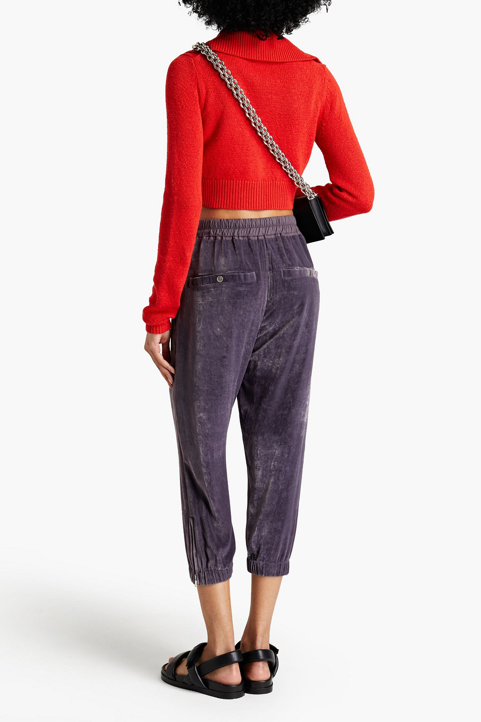 Rick Owens Cropped Velvet Tapered Pants In Dark Purple