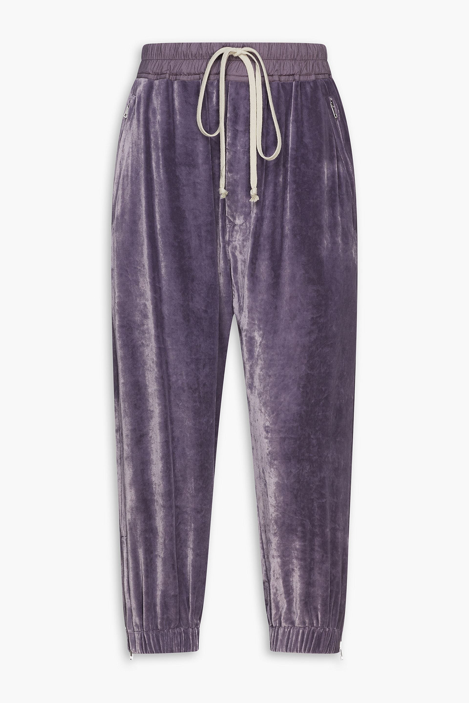 Rick Owens Cropped Velvet Tapered Pants In Dark Purple