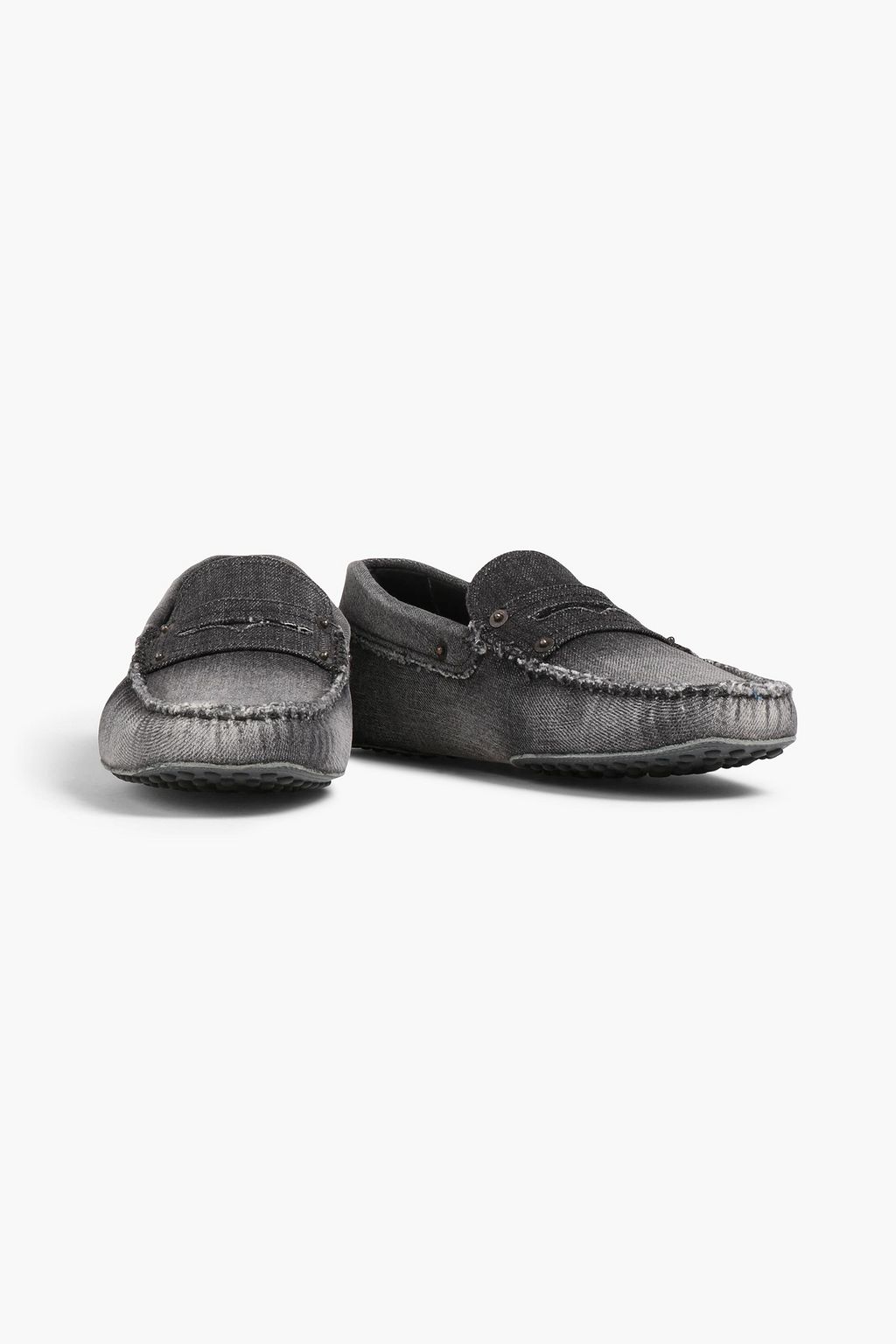 TOD'S Frayed denim driving shoes
