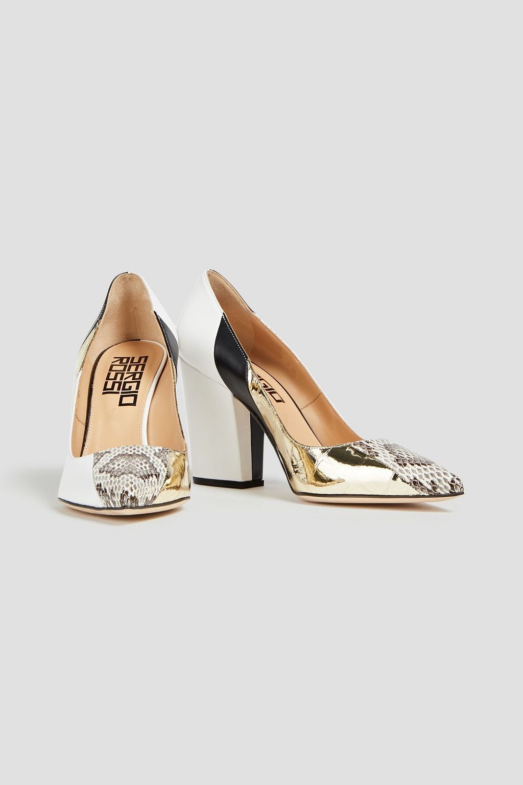 SERGIO ROSSI Elaphe, smooth and croc-effect leather pumps