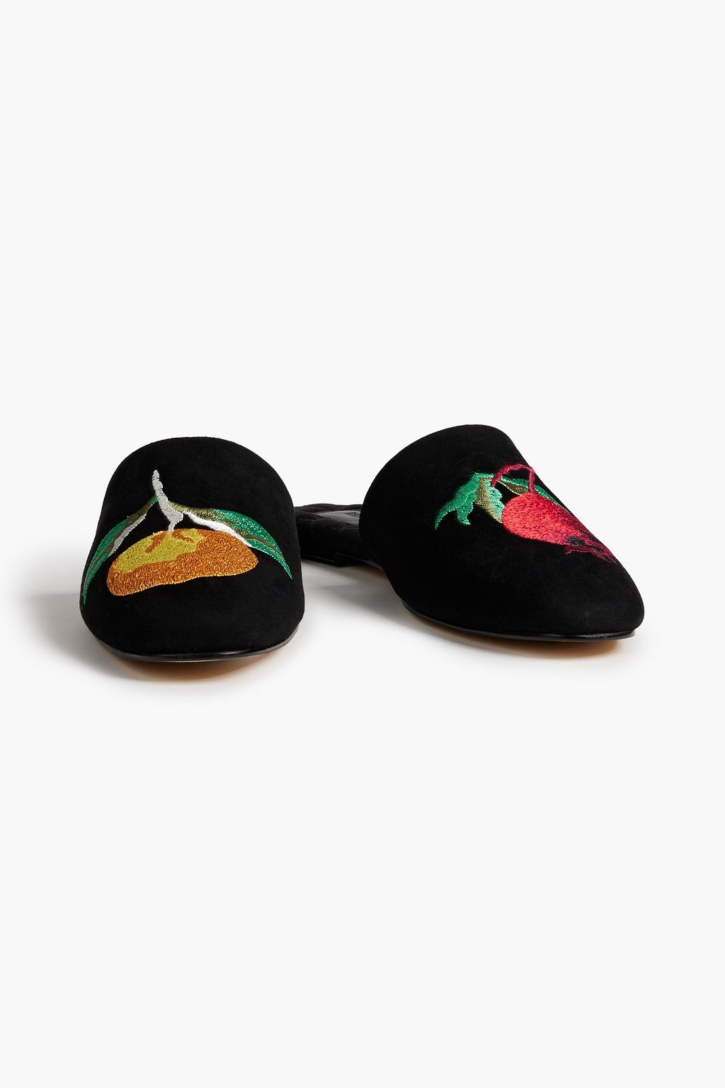 MARA & MINE Etta embroidered suede slippers