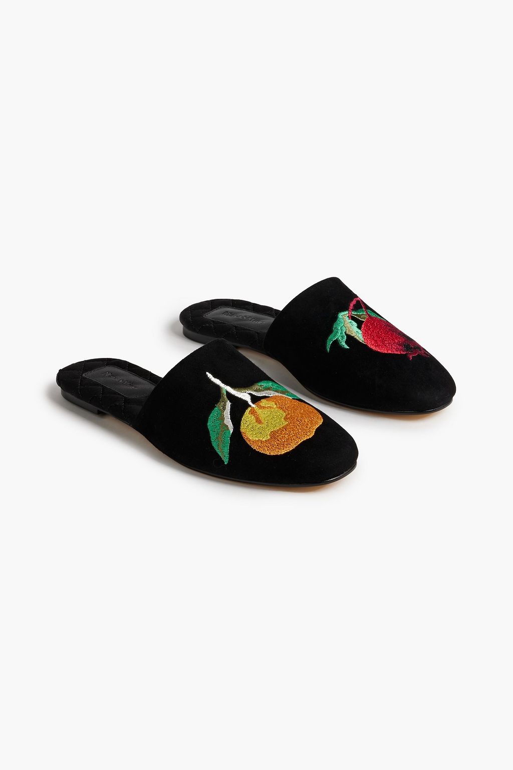 MARA & MINE Etta embroidered suede slippers