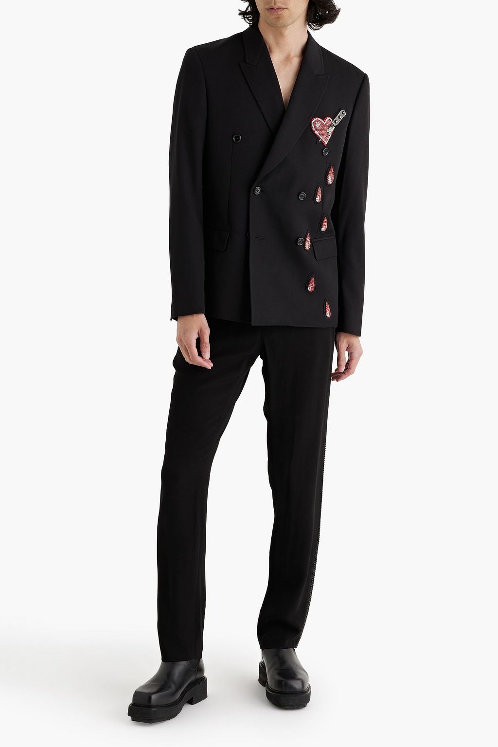 MOSCHINO Double-breasted appliquéd wool-twill suit jacket